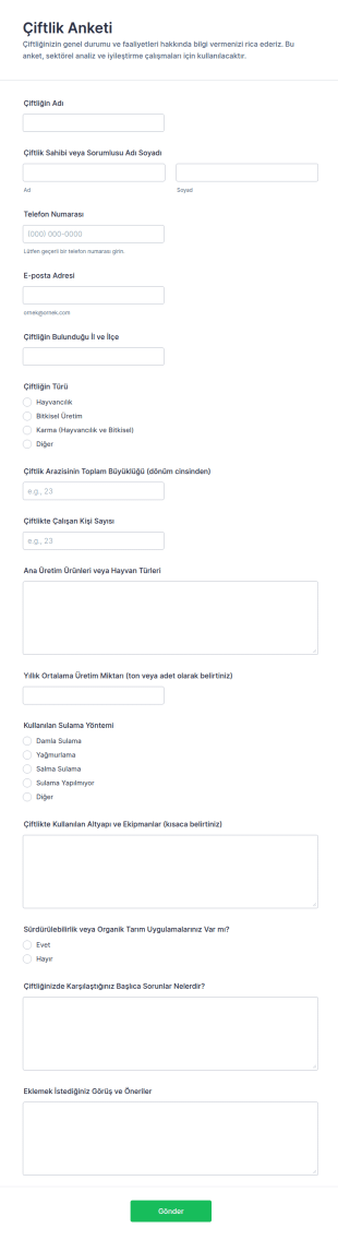 Çiftlik Anketi Form Şablonu