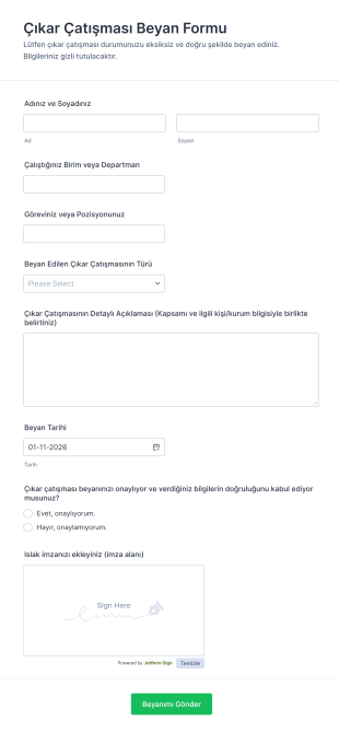 Çıkar Çatışması Beyan Form Şablonu