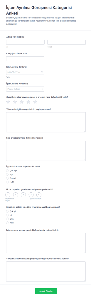 Çıkış Görüşmesi Anketi Form Şablonu