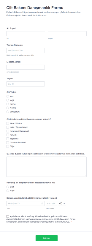 Cilt Bakımı Danışmanlık Form Şablonu