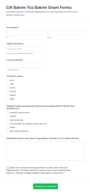 Cilt Bakımı Yüz Bakımı Onam Form Template