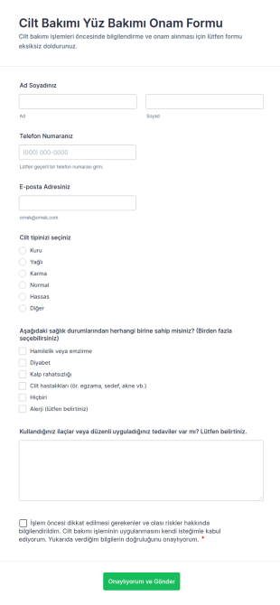 Cilt Bakımı Yüz Bakımı Onam Form Şablonu