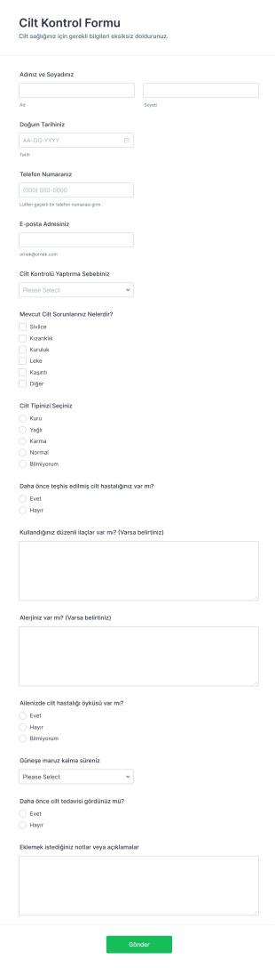 Cilt Kontrol Form Şablonu