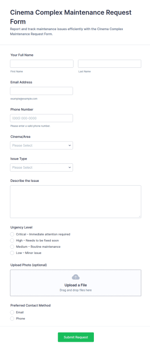 Cinema Complex Maintenance Request Form Template