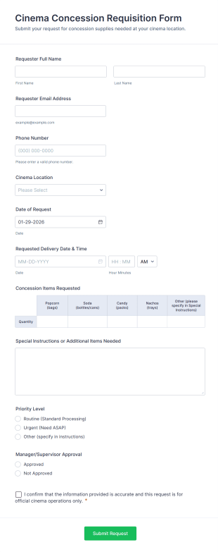 Cinema Concession Requisition Form Template
