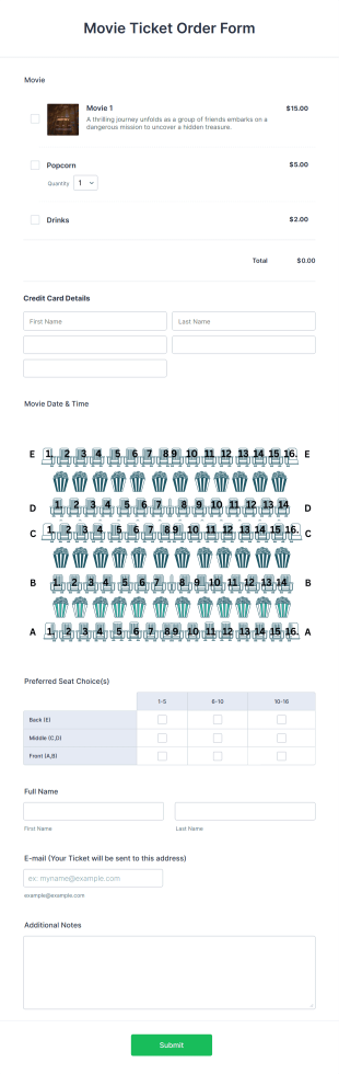Cinema Ticket Order Form Template