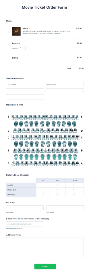Cinema Ticket Order Form Template
