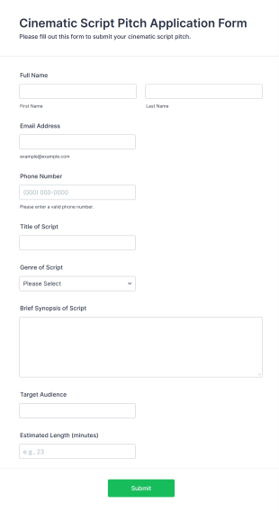 Cinematic Script Pitch Application Form Form Template