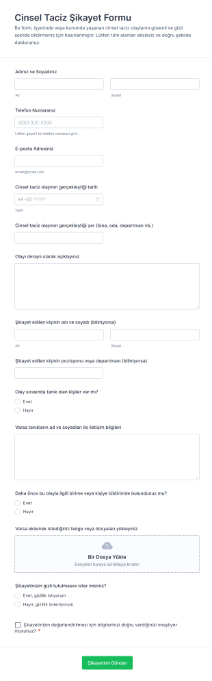 Cinsel Taciz Şikayet Form Şablonu