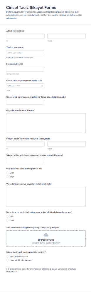Cinsel Taciz Şikayet Form Şablonu