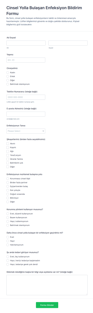 Cinsel Yolla Bulaşan Enfeksiyon Bildirim Form Template