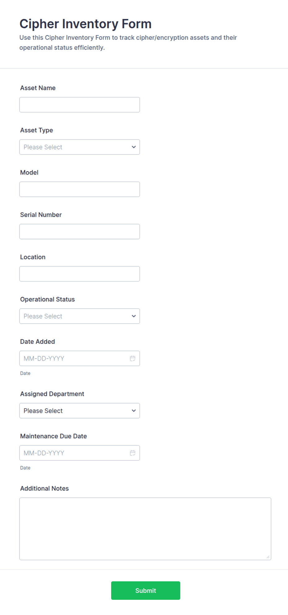Cipher Inventory Form Template | Jotform
