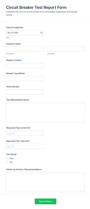 Circuit Breaker Test Report Form Template