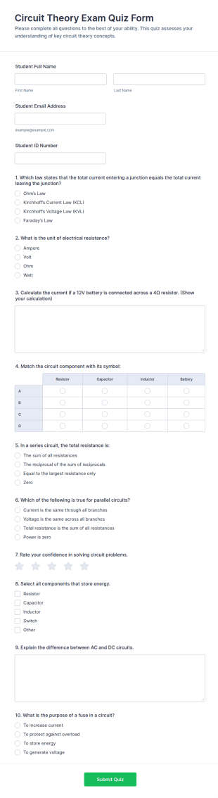 Circuit Theory Exam Quiz Form Template