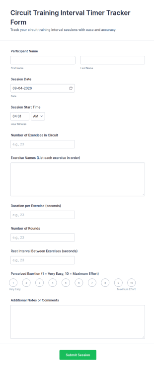 Circuit Training Interval Timer Tracker Form Template