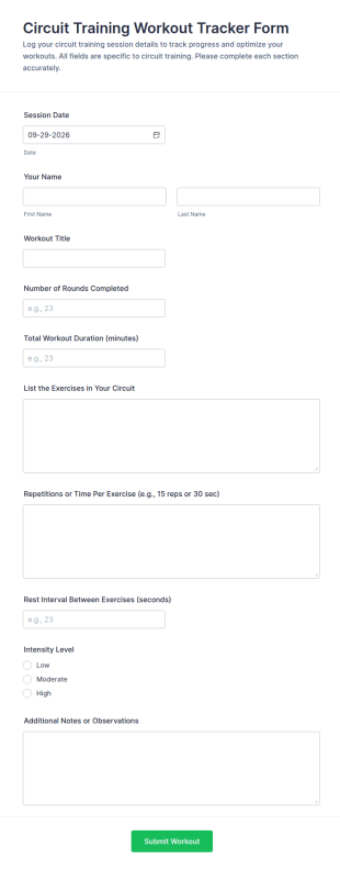 Circuit Training Workout Tracker Form Template