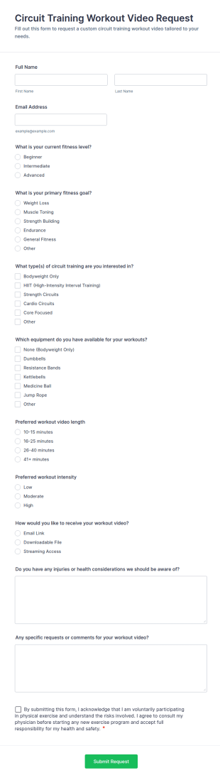 Circuit Training Workout Video Request Form Template