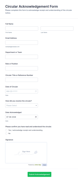 Circular Acknowledgement Form Template