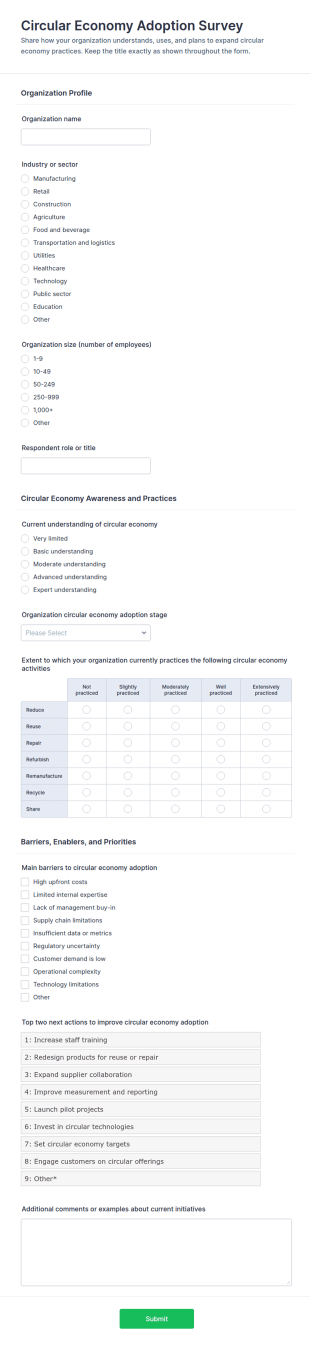 Circular Economy Adoption Survey Form Template