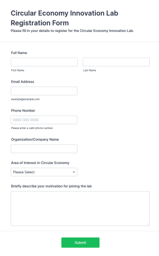 Circular Economy Innovation Lab Registration Form Template