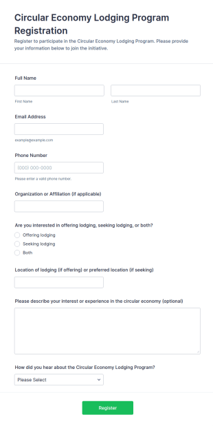 Circular Economy Lodging Program Registration Form Template
