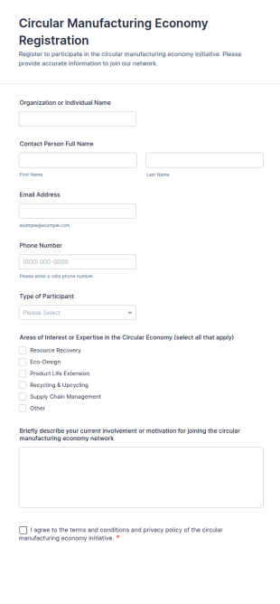 Circular Manufacturing Economy Registration Form Template
