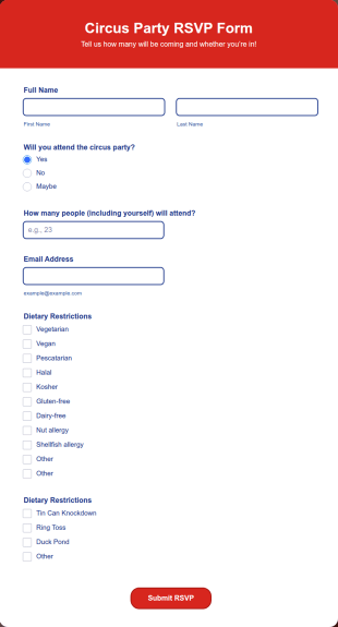 Circus Party RSVP Form Template