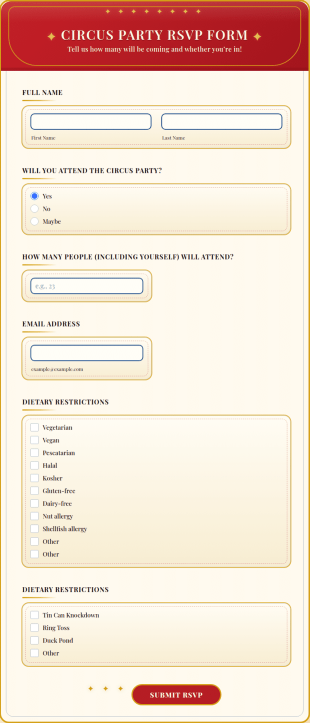 Circus Party RSVP Form Template