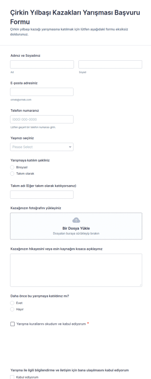 Çirkin Yılbaşı Kazakları Yarışması Başvuru Form Şablonu