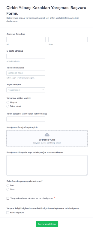 Çirkin Yılbaşı Kazakları Yarışması Başvuru Form Şablonu