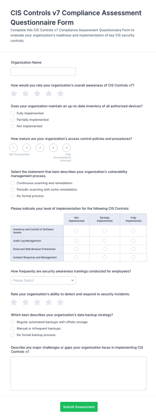 CIS Controls V7 Compliance Assessment Questionnaire Form Template