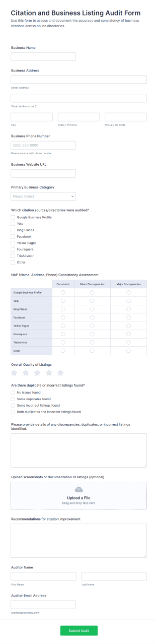 Citation And Business Listing Audit Form Template