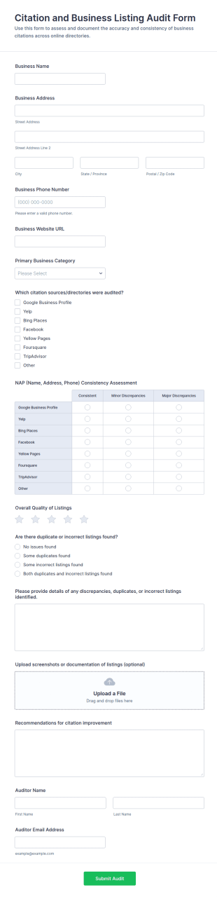 Citation And Business Listing Audit Form Template