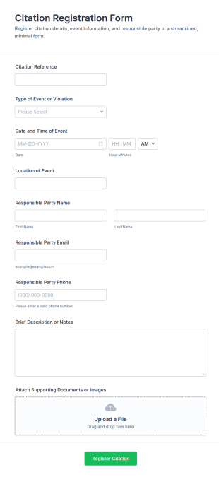Citation Registration Form Template