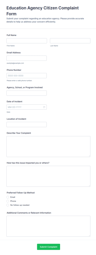 Citizen Complaint Form Template