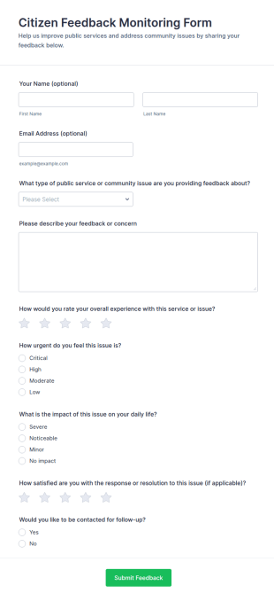 Citizen Feedback Monitoring Form Template