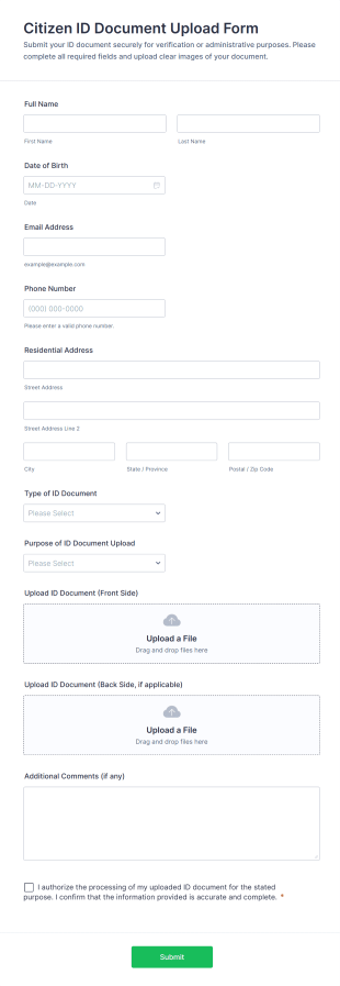 Citizen ID Document Upload Form Template