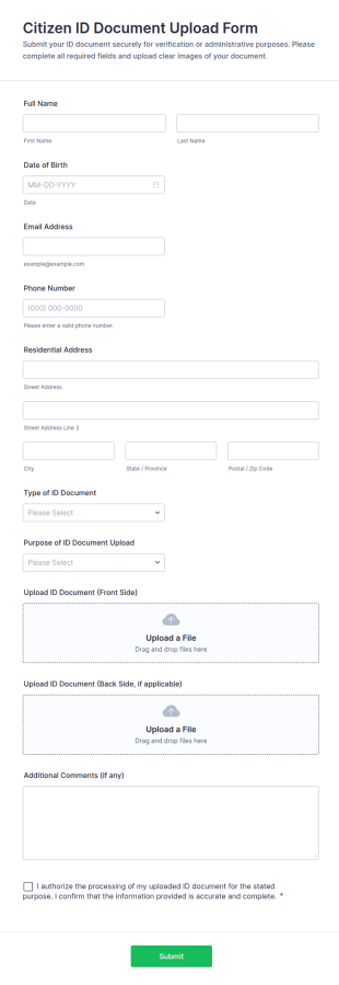 Citizen ID Document Upload Form Template