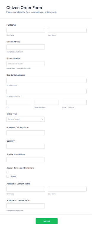 Citizen Order Form Template