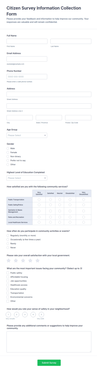 Citizen Survey Information Collection Form Template