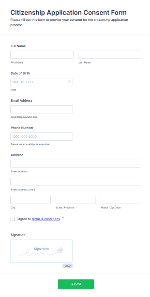 Citizenship Application Consent Form Template