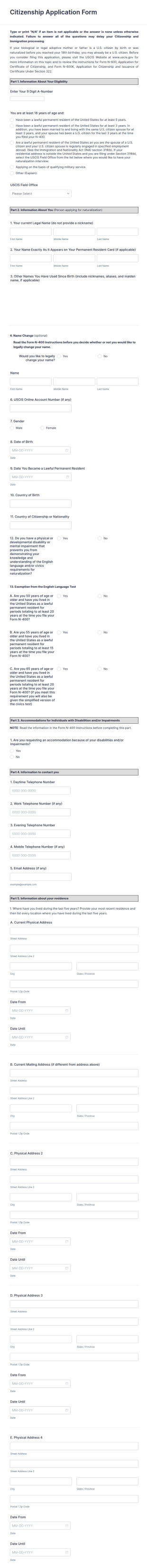 Citizenship Application Form Template