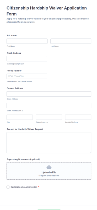 Citizenship Hardship Waiver Application Form Template