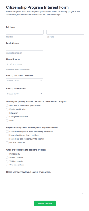 Citizenship Program Interest Form Template
