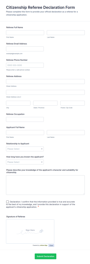 Citizenship Referee Declaration Form Template