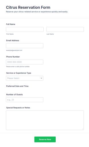 Citrus Reservation Form Template