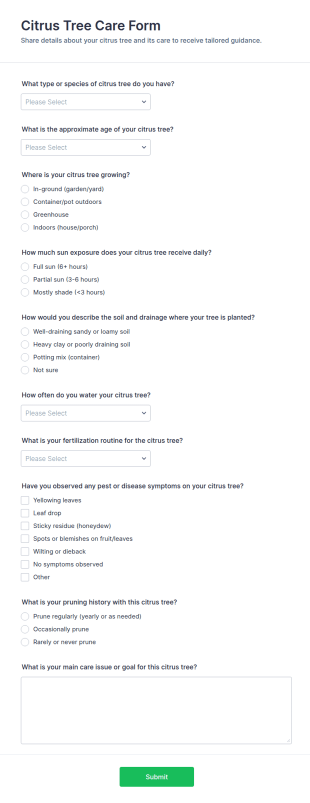 Citrus Tree Care Quiz Form Template