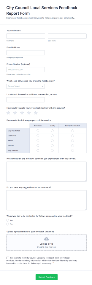 City Council Local Services Feedback Report Form Template