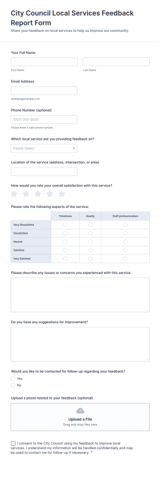 City Council Local Services Feedback Report Form Template