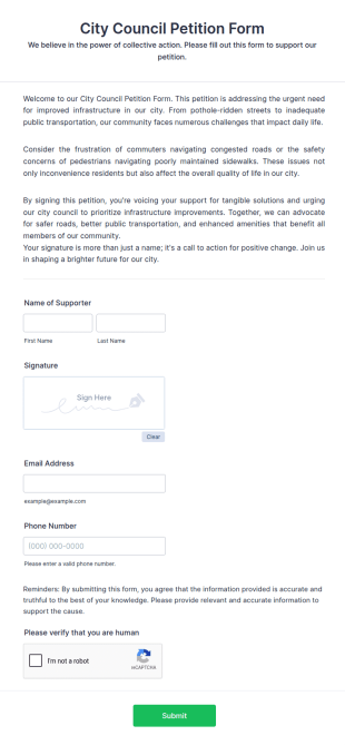 City Council Petition Form Template